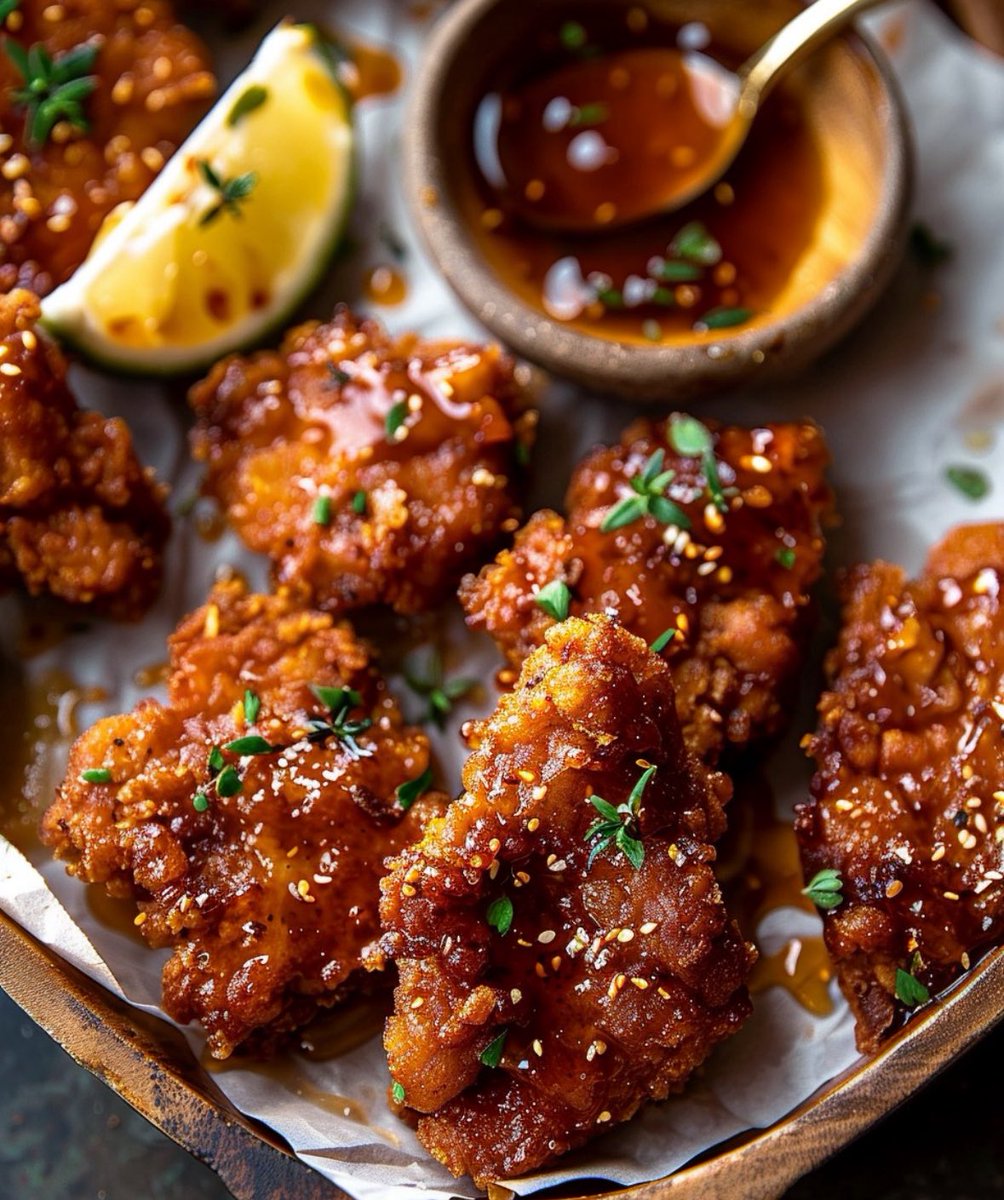 Crunchy and delectable, hot honey garlic chicken fritters 🍗!!!

Eat as it is or with some sides?
