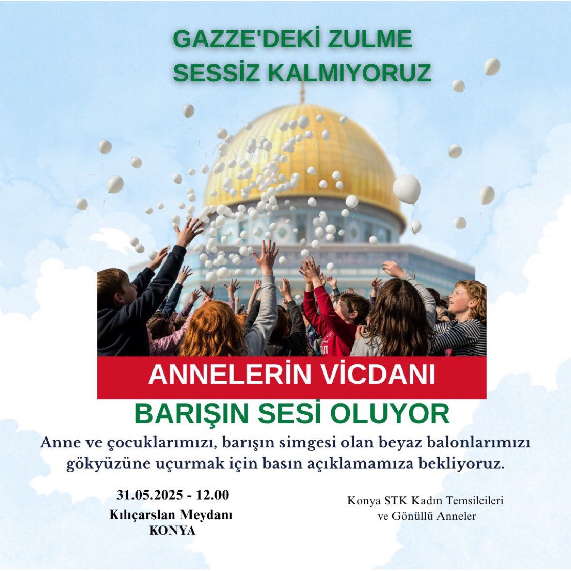 KonyaHaberNet's tweet photo. Gazze için tek yürek 

📅 31.05.2025
⏰ 12.00
📍 Kılıçarslan Meydanı #Konya 🇵🇸 https://t.co/znk62SLP4t