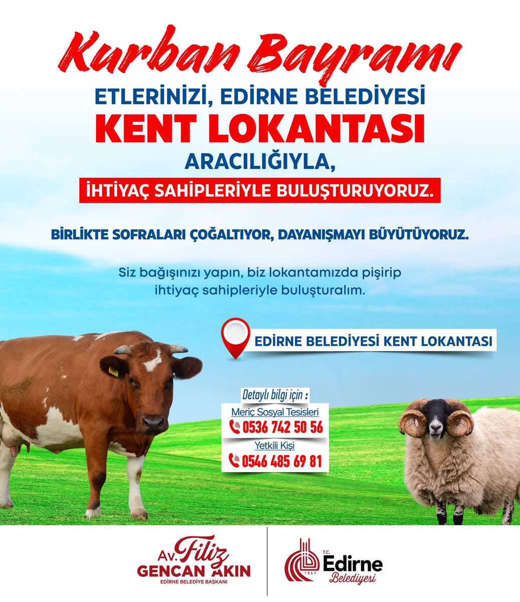 Kurban Bayramı’nda Sofralar Paylaştıkça Bereketlenir!

Edirne Belediyesi Kent Lokantası olarak, bağışladığınız kurban etlerinden özenle yemekler hazırlıyoruz, ihtiyaç sahibi hemşehrilerimize ulaştırıyoruz.

Siz bağışınızı yapın, biz sofralarda paylaşalım.

📍Detaylı bilgi ve