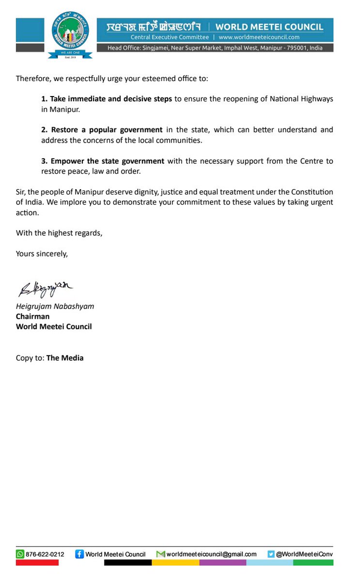 Appeal for Urgent Action <a href="/narendramodi/">Narendra Modi</a>  Are the Meetei People Being Treated as Second-Class Citizens?

We are writing to express our deep concern and anguish over a disturbing development reported through national and local media. It has come to our notice that the Ministry of