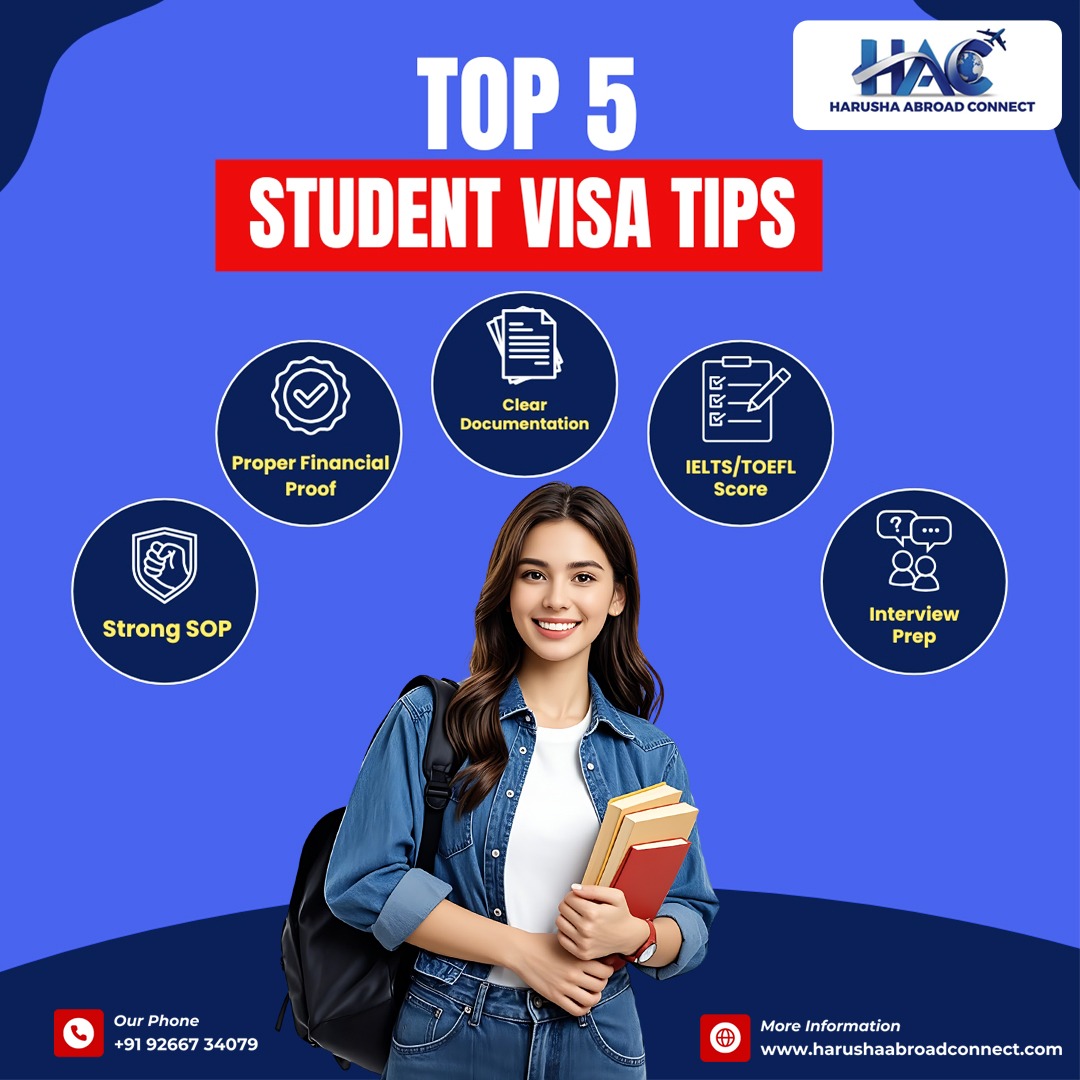 HarushaAbroad's tweet image. Planning to study abroad? 🌍✈️
Here are some quick student visa tips to help you prepare:
✅ Start early
✅ Double-check your documents
✅ Be honest in your interview
✅ Show proof of funds
✅ Stay updated with the latest visa rules

#StudentVisaTips