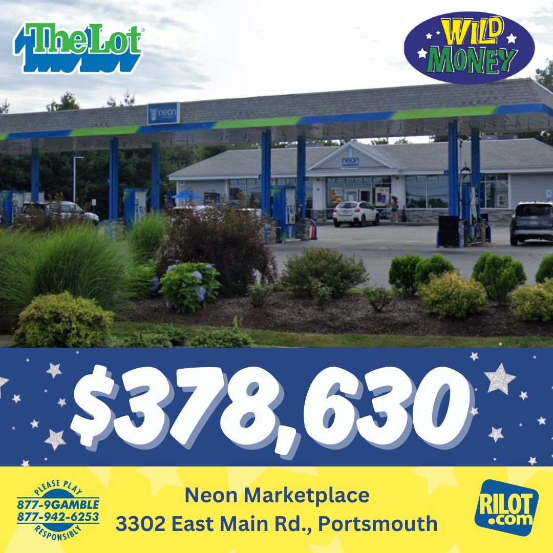 🎉💰 JACKPOT HIT! 💰🎉
Last night’s $378,630 Wild Money jackpot was HIT!

The lucky ticket was sold at <a href="/neonmarketplace/">Neon Marketplace</a>, 3302 East Main Rd., Portsmouth.

Winning numbers: 2, 8, 15, 23, 32

Check your tickets, #RhodeIsland – and congrats to our newest jackpot winner! 🥳
#WildMoney