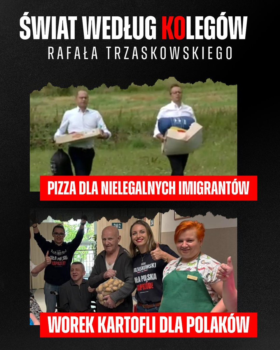 Dla złotych dzieci Tuska - kilometrówki i mieszkania, dla nielegalnych imigrantów - pizza, a dla polskich seniorów z hospicjum - ziemniaki! Oto Polska Tuska i Trzaskowskiego! 
Powiedz im STOP🛑 w niedzielę! Głosuj na <a href="/Nawrocki25/">#Nawrocki2025</a> 🇵🇱!