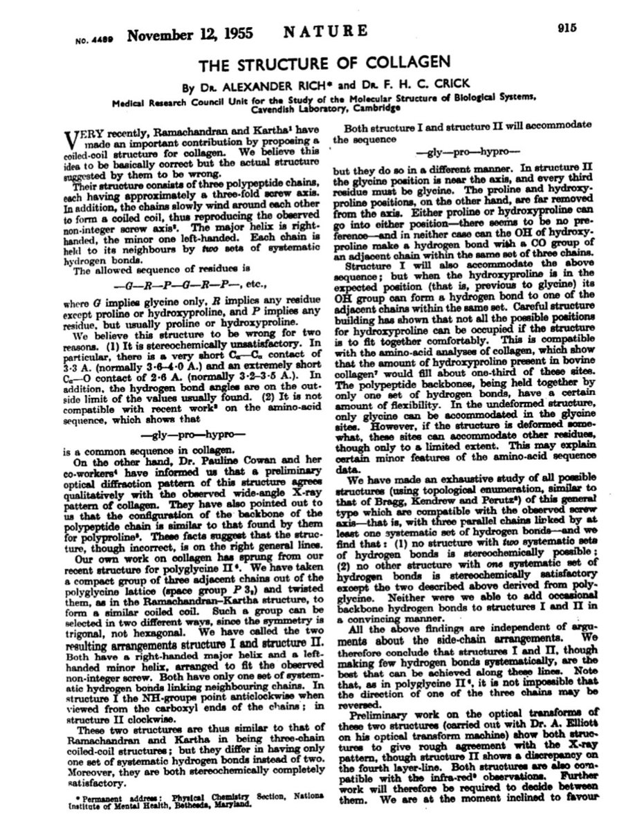 Two of the most famous erroneous papers appeared in prestigious journals: Pauling’s triple helix model of DNA in <a href="/PNASNews/">PNASNews</a> , and the Rich  - Crick model of collagen in <a href="/Nature/">nature</a> , which criticized the correct structure proposed by GNR and Kartha.

Even giants can make mistakes.