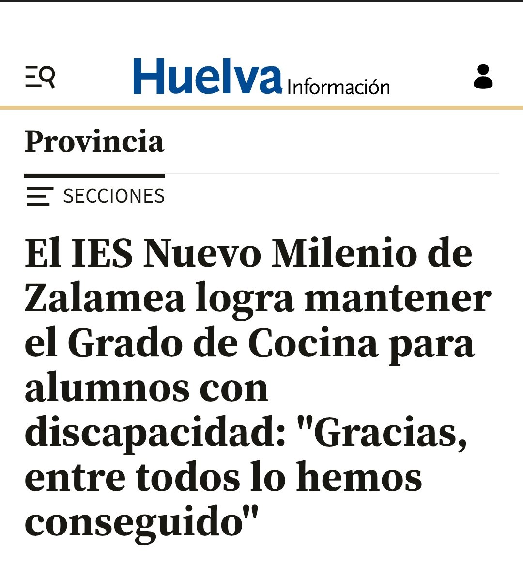 ¡Estamos de buenas noticias!

La lucha de la comunidad educativa y de la ciudadanía han conseguido que se mantenga el Grado de Cocina del IES NUEVO MILENIO de Zalamea

¡ Bravo! 💪🏼💚

<a href="/HuelvaUstea/">Educación USTEA Huelva</a>