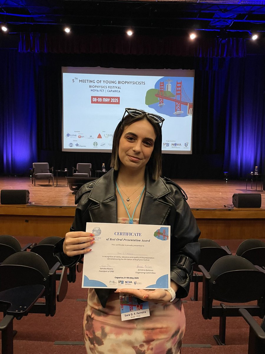 Computational BiopHysics Lab (@machuqueirolab) on Twitter photo We’d like to congratulate Sara on winning “Best Oral Presentation Award” at the Biophysics Festival <a href="/pybphy/">Portuguese Young Biophysicists</a> 🥳 We’d like to congratulate Sara on winning “Best Oral Presentation Award” at the Biophysics Festival <a href="/pybphy/">Portuguese Young Biophysicists</a> 🥳