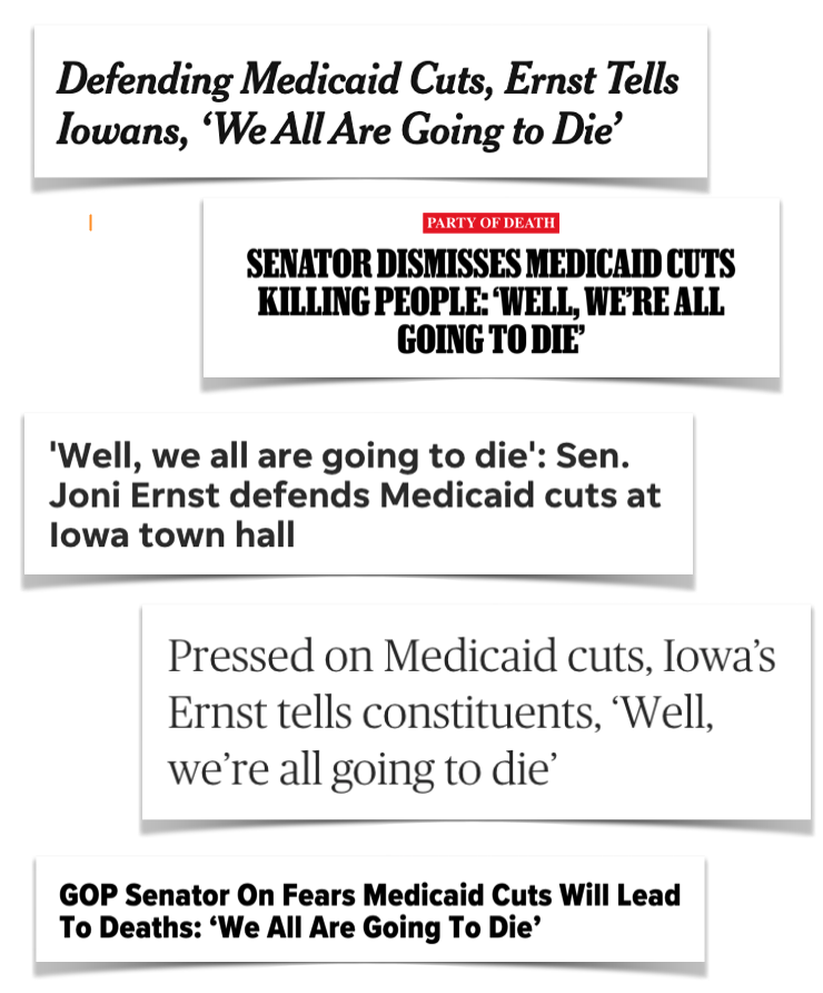 Joni Ernst and Senate Republicans' budget plan summed up in today's headlines #IASEN