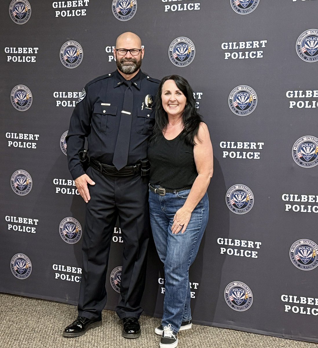 BrigetteDP's tweet photo. Very big Congratulations to Lt Chris Timmins on his retirement from Gilbert Police and a 25 year career in law enforcement! My husband and I loved being part of his retirement event yesterday afternoon. 🖤💙🖤 https://t.co/qcWIpWprDa