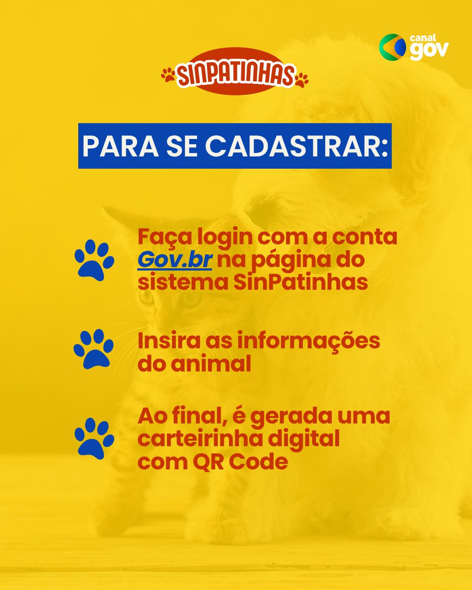 CanalGov (@canalgov) on Twitter photo MAIS DE MEIO MILHÃO DE PETS COM RG | O SinPatinhas, Sistema do Cadastro Nacional de Animais Domésticos, já conta com mais de 620 mil pets cadastrados e com RG. Coordenado pelo <a href="/mmeioambiente/">Ministério do Meio Ambiente e Mudança do Clima</a>, o documento reúne dados essenciais para o planejamento de políticas públicas. MAIS DE MEIO MILHÃO DE PETS COM RG | O SinPatinhas, Sistema do Cadastro Nacional de Animais Domésticos, já conta com mais de 620 mil pets cadastrados e com RG. Coordenado pelo <a href="/mmeioambiente/">Ministério do Meio Ambiente e Mudança do Clima</a>, o documento reúne dados essenciais para o planejamento de políticas públicas.