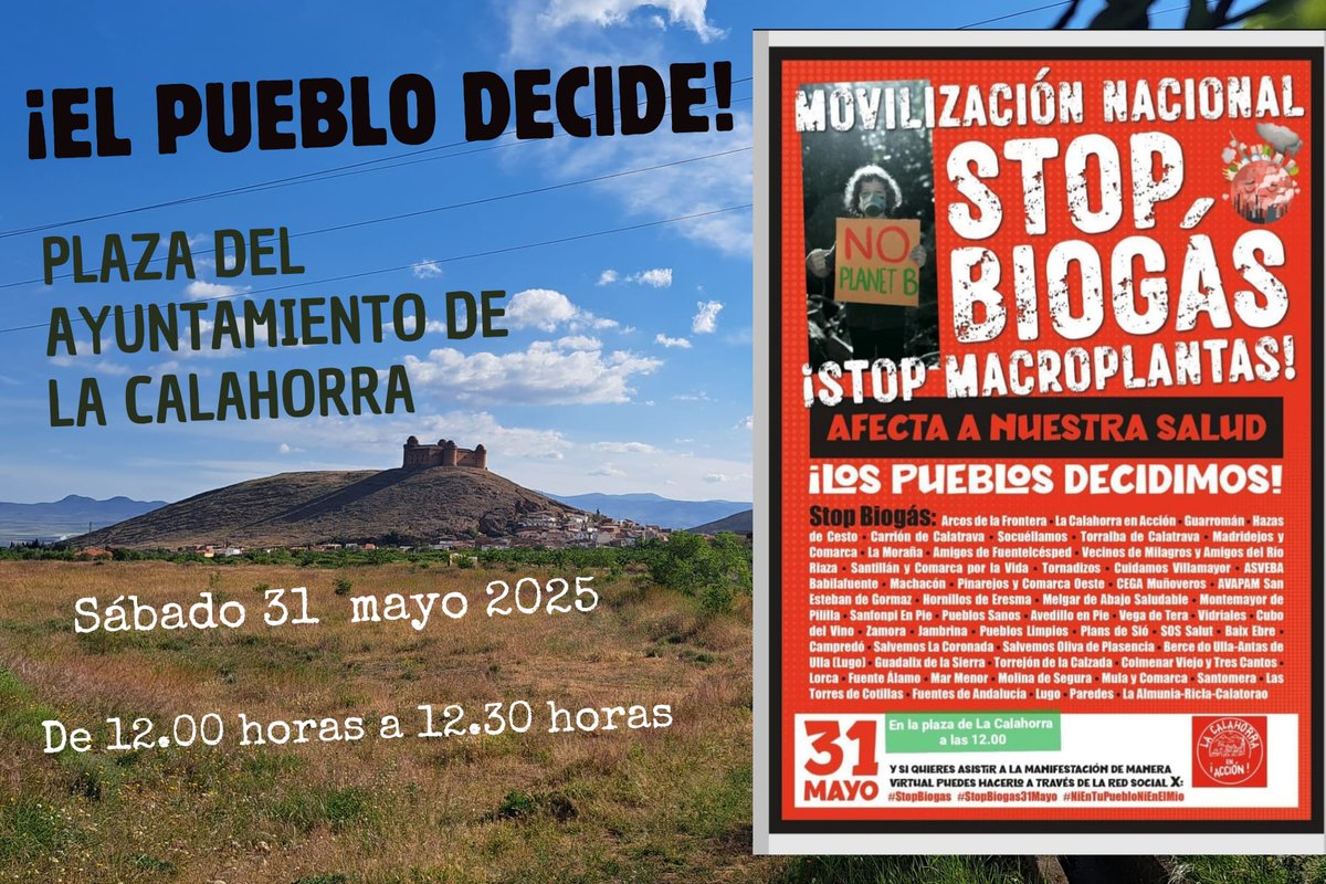 Este Sábado estaremos apoyando la plataforma contra la instalación de la planta de Biogas de la Calahorra. ¡Nuestros pueblos no se venden nuestros pueblos se defienden!