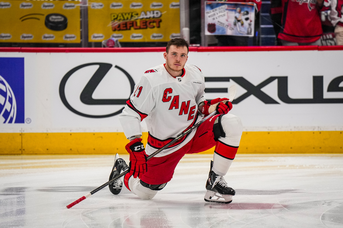 Alexander Nikishin, translated via Andrei Svechnikov, said he gained valuable experience by getting into games with the #Canes after coming over from Russia -

"He’s going to know what to expect (for next) season.”