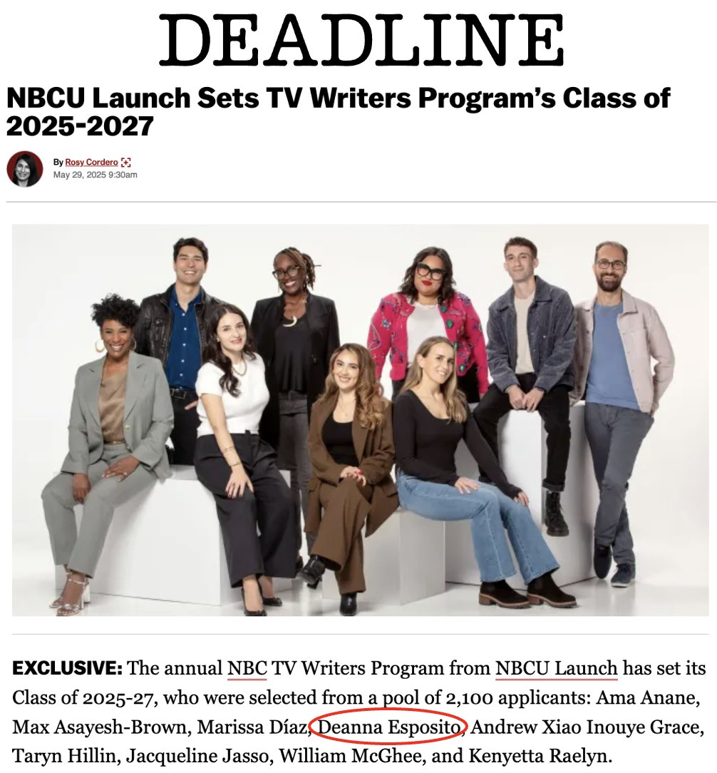 AFIConservatory's tweet image. 👏👏 Congrats to our alum, Deanna Esposito, who has been selected for the prestigious 2025–2027 NBC TV Writers Program. Chosen from a competitive pool, Deanna’s achievement highlights her exceptional talent and promise in episodic television writing.
#AFIAlumni #Screenwriting