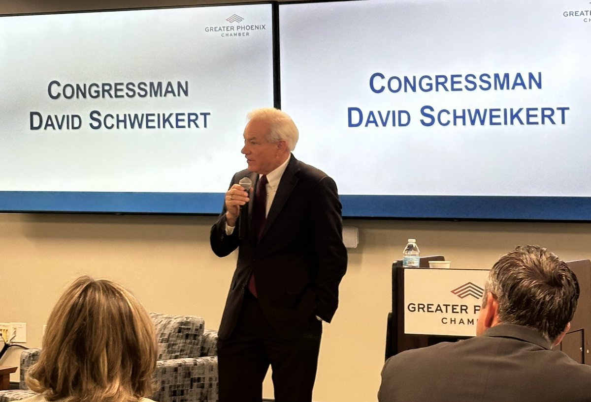 Greater Phoenix Chamber (@phxchamber) on Twitter photo We are honored to welcome United States Congressman David Schweikert (<a href="/RepDavid/">Rep. David Schweikert</a>) to the stage to provide updates on current developments in Washington, D.C., and to discuss his foremost legislative priorities. We are honored to welcome United States Congressman David Schweikert (<a href="/RepDavid/">Rep. David Schweikert</a>) to the stage to provide updates on current developments in Washington, D.C., and to discuss his foremost legislative priorities.