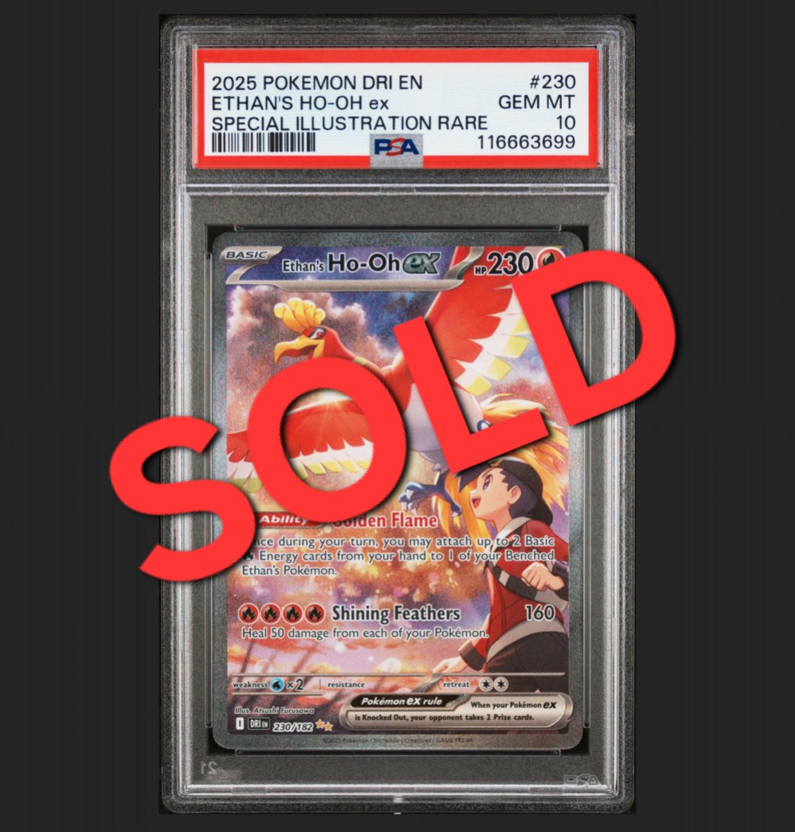 Web3Reunion's tweet photo. The first-ever graded card from Destined Rivals to hit the market HAS SOLD. 🔥
PSA-10 Ethan’s Ho-Oh ex
Listed and closed at $980 by @TheCardGrader ⚖️
Shout-out to Java_Collects on IG!
Team Rocket, signing out 🫡
#CardGrader #PokemonTCG
🫴🏼 @PSAcard | #HistoricSale 🔥 https://t.co/Bt0F0Rla4V