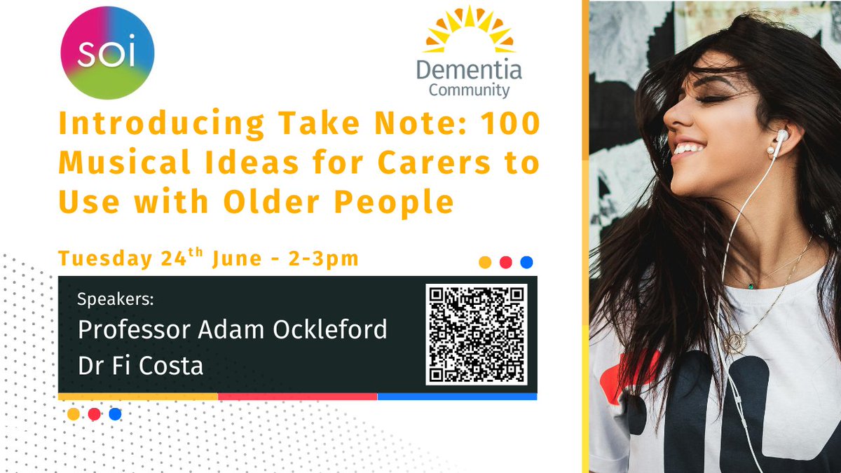 Sounds of Intent (@soundsofintent) on Twitter photo Join this free, 1-hour webinar on 24 June 2025 that our founder, Adam is presenting with Fi Costa for <a href="/JDementiaCare/">Dementia Community</a>: 'Introducing Take Note: 100 musical ideas for carers to use with older people'. Get your FREE tickets here!:
eventbrite.co.uk/e/introducing-… #dementia #music #carers Join this free, 1-hour webinar on 24 June 2025 that our founder, Adam is presenting with Fi Costa for <a href="/JDementiaCare/">Dementia Community</a>: 'Introducing Take Note: 100 musical ideas for carers to use with older people'. Get your FREE tickets here!:
eventbrite.co.uk/e/introducing-… #dementia #music #carers