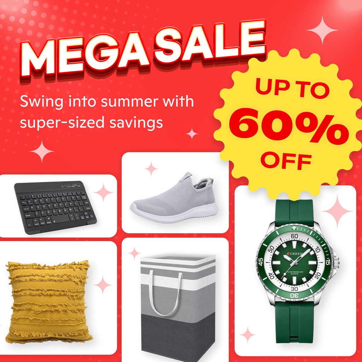 🌞Summer just got hotter — our Mega Sale is here! 😃
Step into the season with super-sized savings — enjoy up to 60% OFF on your favorite finds!

➡️May 28 – June 4
🧨Don’t miss out: bit.ly/4kH1xI8

#MegaSale #WishSale #ShopAndSave #AddToCart #DealsOfTheDay