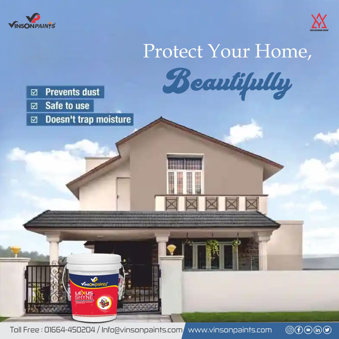 Vinsonpaints's tweet image. Give your home the ultimate glow-up it deserves! ✨ Vinson Paints Lexus Shyne exterior emulsion doesn't just protect, it beautifies. With a luxurious sheen and unbeatable durability, your home will be the envy of the neighborhood. 🏡
#VinsonPaints #LexusShyne #ExteriorEmulsion