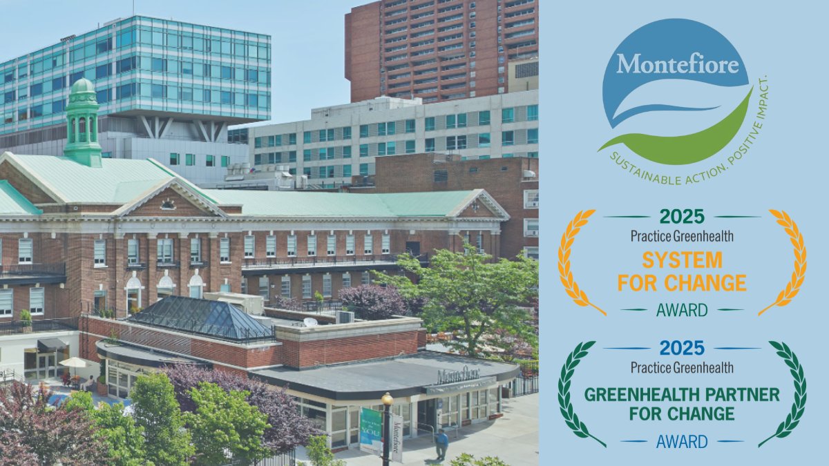 Montefiore Health System (@montefiorenyc) on Twitter photo We’re #MonteProud to receive the System for Change Award from <a href="/pracgreenhealth/">Practice Greenhealth</a>—recognizing our commitment to building a healthier, more resilient #Bronx through system-wide sustainable practices.
Plus, 5️⃣ of our hospitals and <a href="/EinsteinMed/">Albert Einstein College of Medicine - Official</a> earned the Partner for Change Award! ♻️ We’re #MonteProud to receive the System for Change Award from <a href="/pracgreenhealth/">Practice Greenhealth</a>—recognizing our commitment to building a healthier, more resilient #Bronx through system-wide sustainable practices.
Plus, 5️⃣ of our hospitals and <a href="/EinsteinMed/">Albert Einstein College of Medicine - Official</a> earned the Partner for Change Award! ♻️