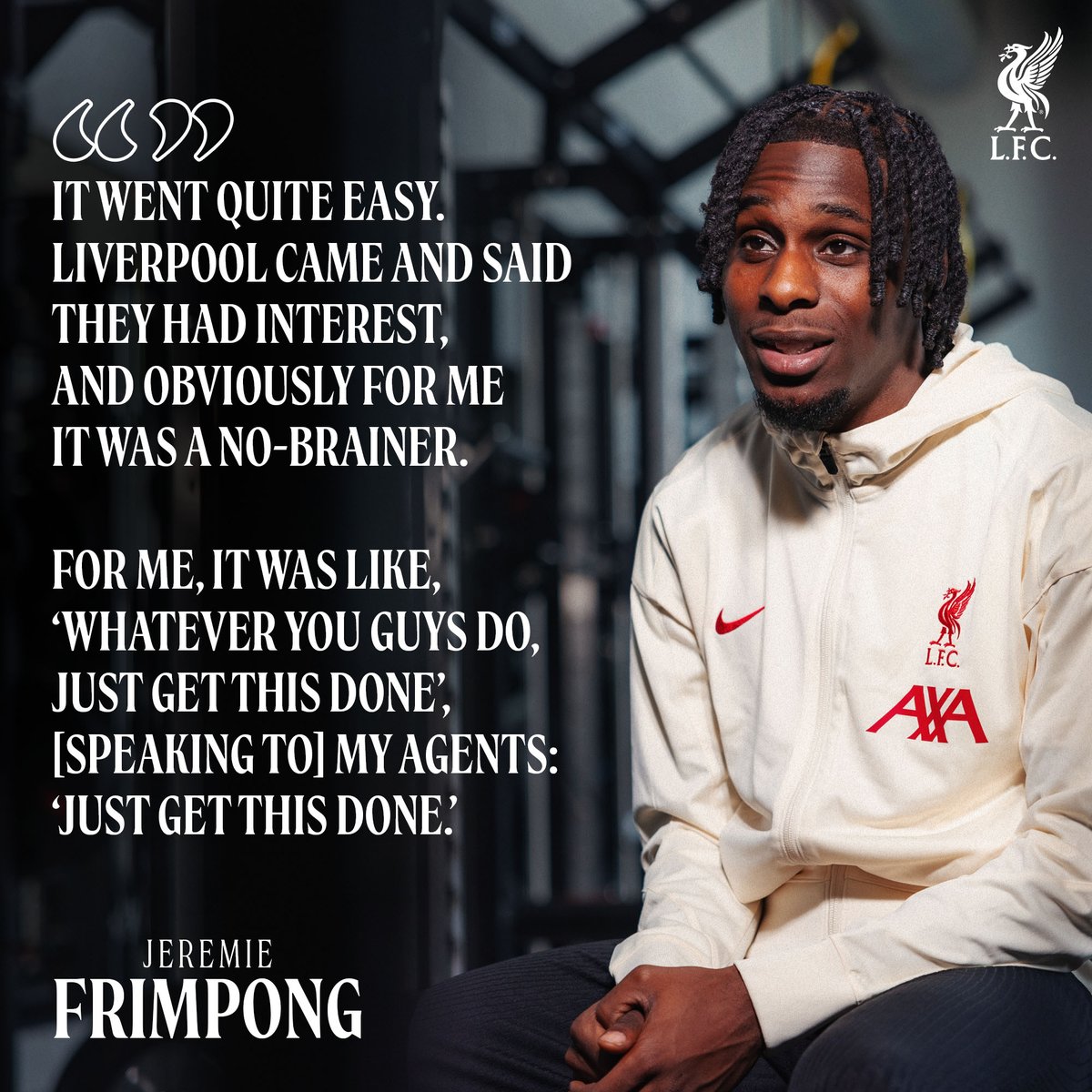 LFC's tweet photo. First words from Frimpong 💬

Read the full transcript here ⤵️