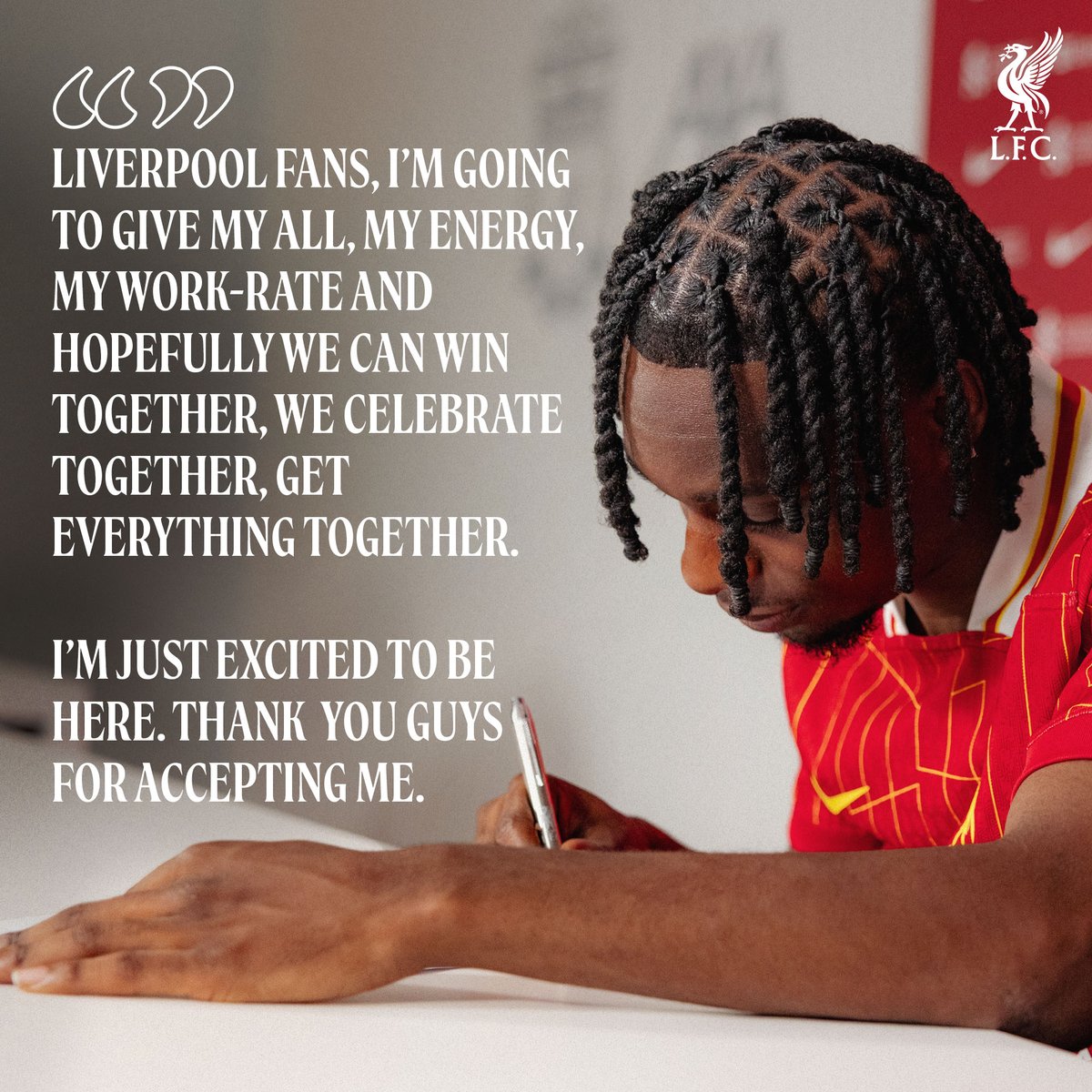LFC's tweet photo. First words from Frimpong 💬

Read the full transcript here ⤵️