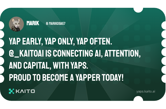 marikosa57's tweet photo. Yap early, yap only, yap often.

@KaitoAI is connecting AI, attention and capital with Yaps.

Just claimed my social card and I'm accumulating Yap points in real-time.

Claim yours 👉 https://t.co/fgRRgEDMbL https://t.co/EexwlJlUZr