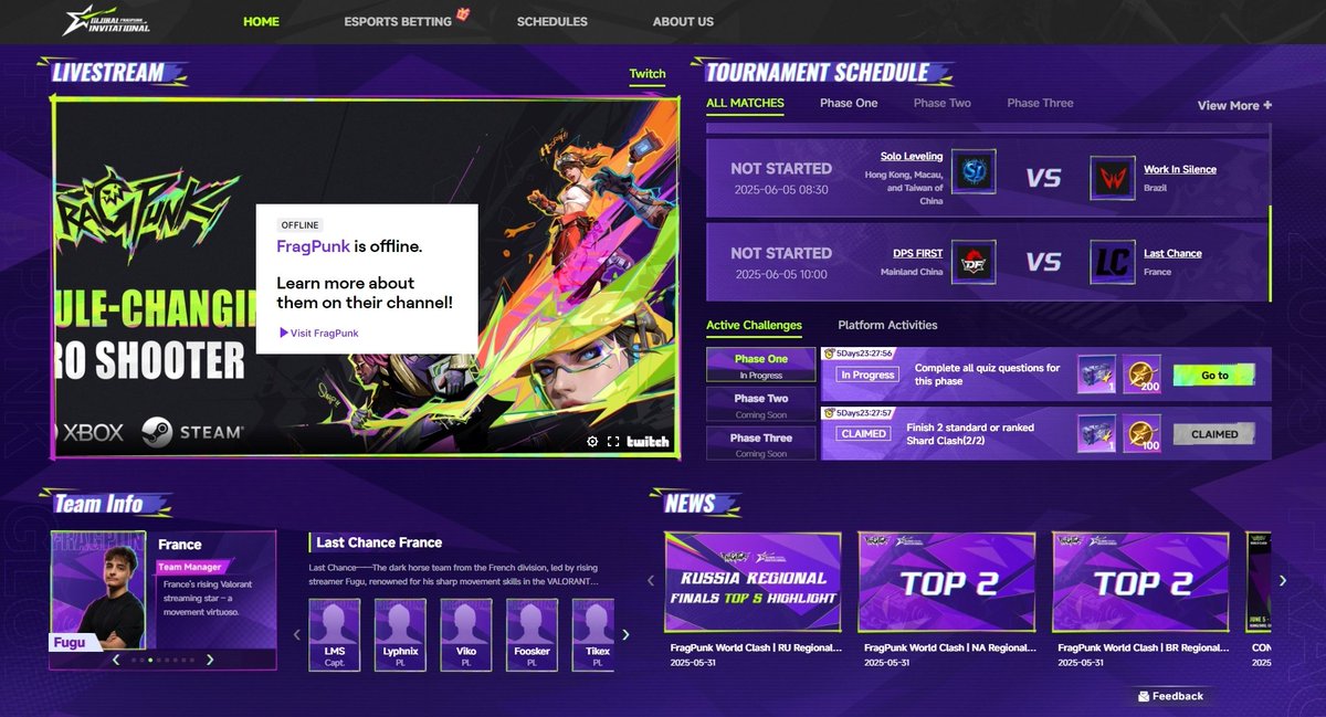 [THREAD] - WORLD CLASH E-SPORT CENTER <a href="/PlayFragPunk/">FragPunk</a> 

The LAN in China will start soon, you can already follow the event via the in-game menu with the "competition" tab. 

You will have access to the event schedule, the main stream, news and details of each team.