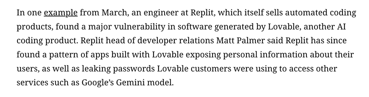 lauramandaro's tweet image. Worth reading: The Downsides of Vibe Coding via @jon_victor_
theinformation.com/articles/downs…
