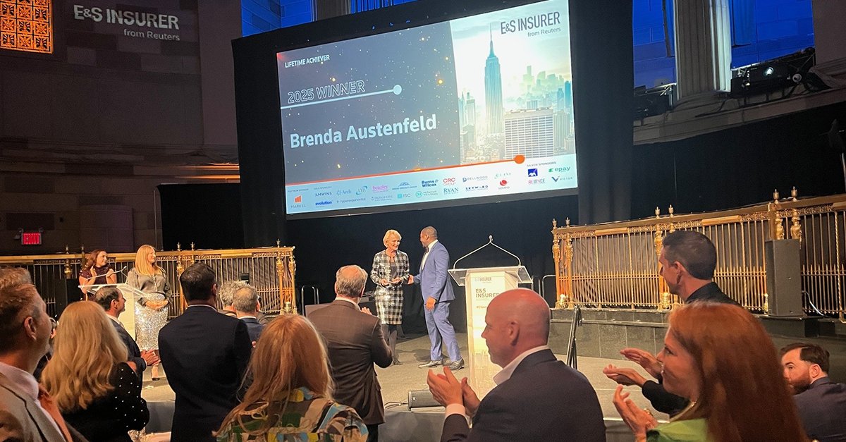 Ryan_Specialty's tweet photo. Congratulations to RT Specialty on winning Wholesale Broking Company of the Year for the second year in a row and to RT Specialty President and RT National Property CEO Brenda Austenfeld on receiving the Lifetime Achiever award at @_theinsurer's E&amp;S Insurer Awards! 

#ESevent https://t.co/5FijzueIIF