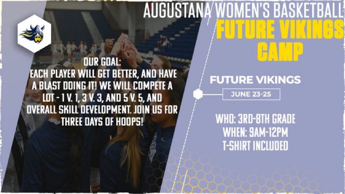3 days of basketball for girls grades 3-8!🏀 

Join us this summer at Future Vikings Camp!😀

Sign up➡️: bit.ly/3HZhqsb