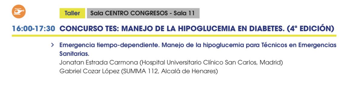 Eres #TES pero no te han formado en el manejo de la hipoglucemia? Entonces tienes q apuntarte a este taller-concurso en el congreso #SEMES2025 de Murcia

🗓️ viernes 7 junio

✍️2025.congresosemes.org/SEMES2025

<a href="/SEMES_/">SEMES</a>