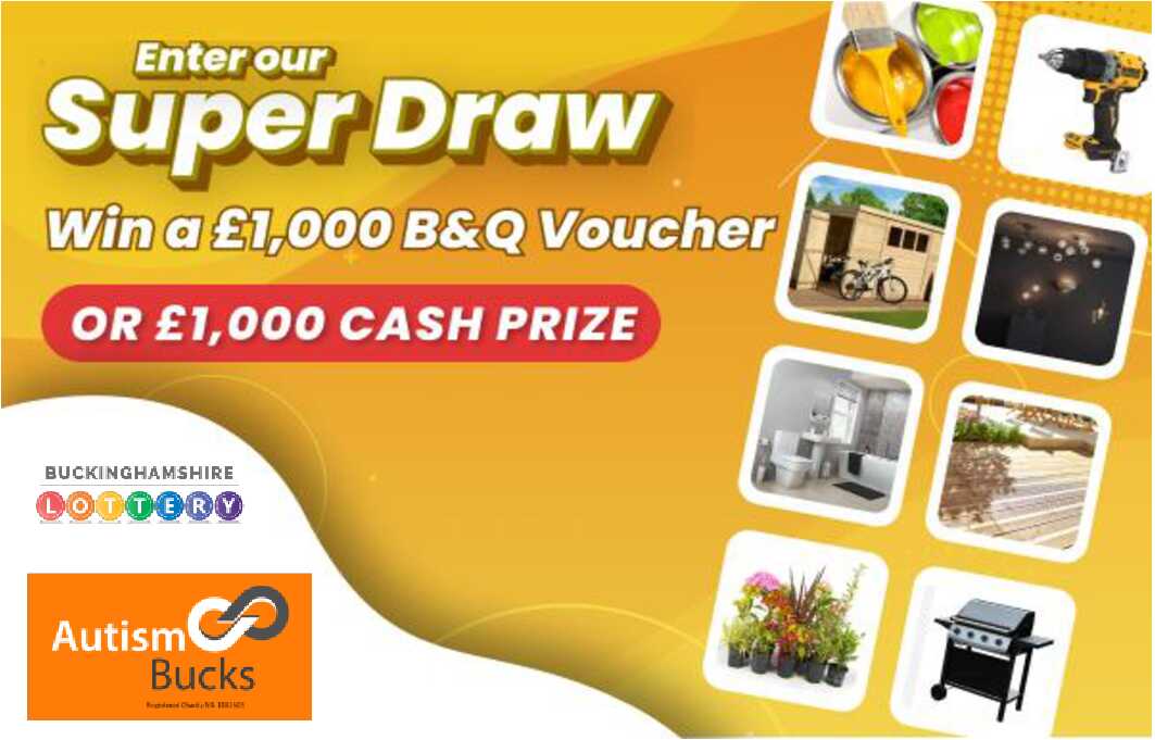 For your chance to win a £1,000 B &amp; Q Voucher or a £1,000 Cash Prize, all you need to do is buy a £1 weekly Buckinghamshire Lottery ticket. 

buckinghamshirelottery.co.uk/support/vale-a…

#AutismBucks #AutismCommunity #AutismJourney  #AutismSupport #BuckinghamshireLottery #SupportOurCharity