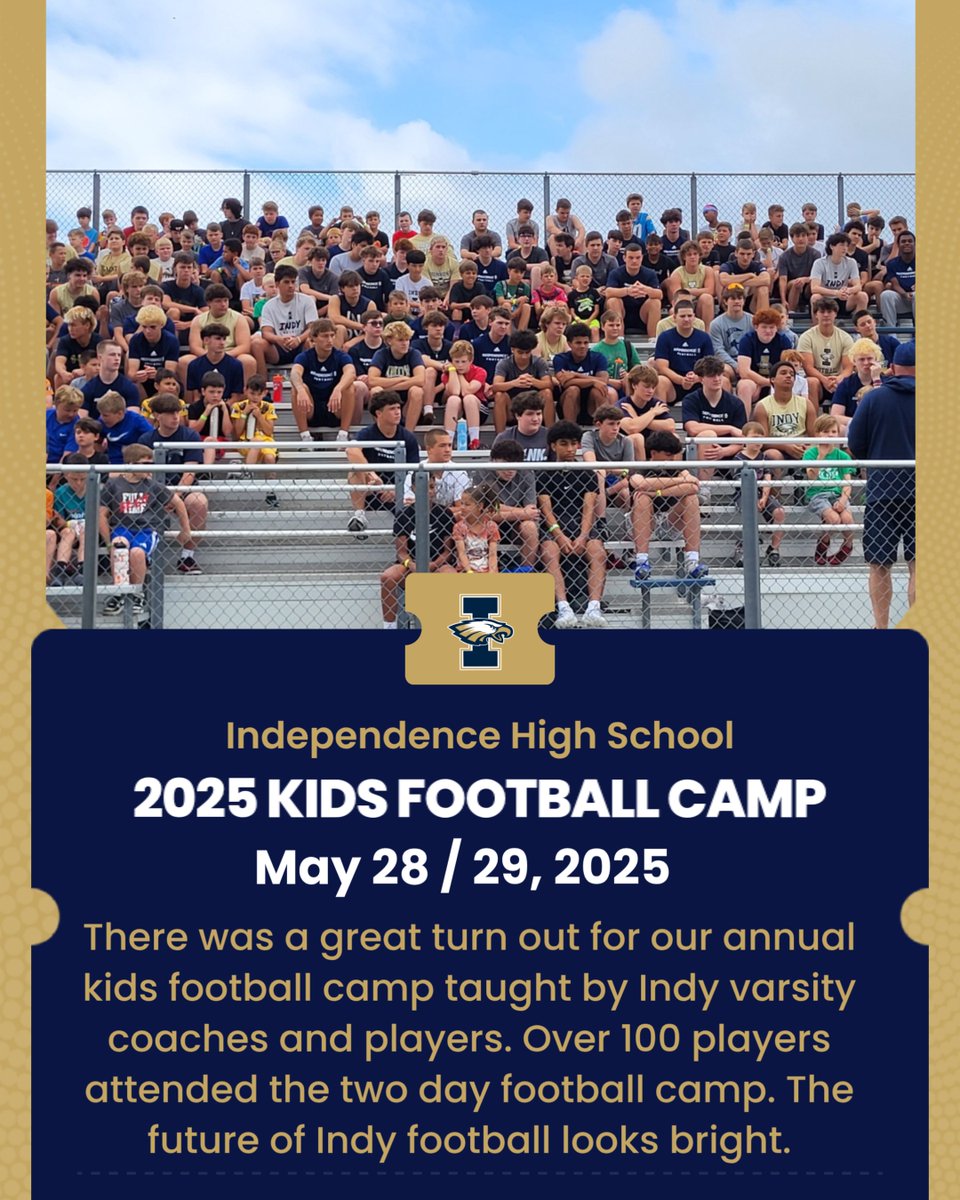 Independence Football (@wcsihsfootball) on Twitter photo Another successful <a href="/wcsIHSfootball/">Independence Football</a> kids camp. All the participants learned and had fun playing football. Varsity coaches and players took time out of their summer training to give back to the community Another successful <a href="/wcsIHSfootball/">Independence Football</a> kids camp. All the participants learned and had fun playing football. Varsity coaches and players took time out of their summer training to give back to the community
