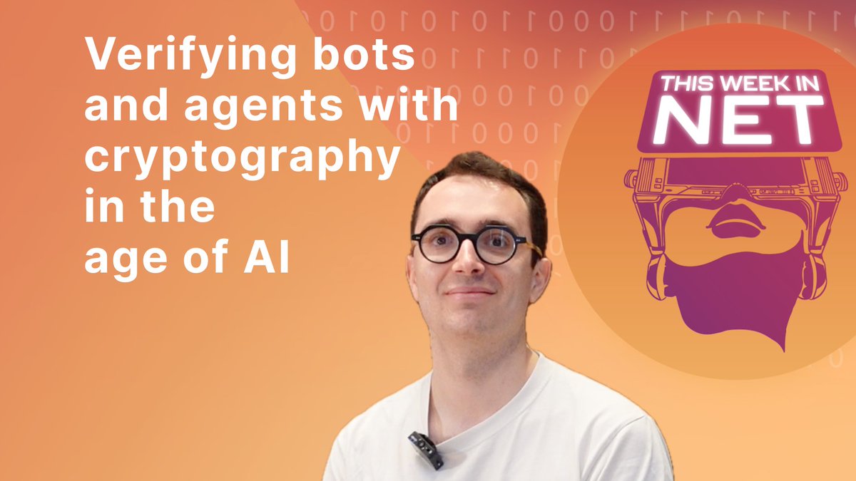 Cloudflare's tweet image. Can cryptography help fix bots in the AI age?
In this #ThisWeekinNET episode, @thibmeu breaks down a new proposal to verify bots and agents online:
✅ Crypto signatures
✅ Feedback from AI firms
✅ How it helps content creators
✅ What’s next
🎥 Watch: youtu.be/affUXdEXVPo