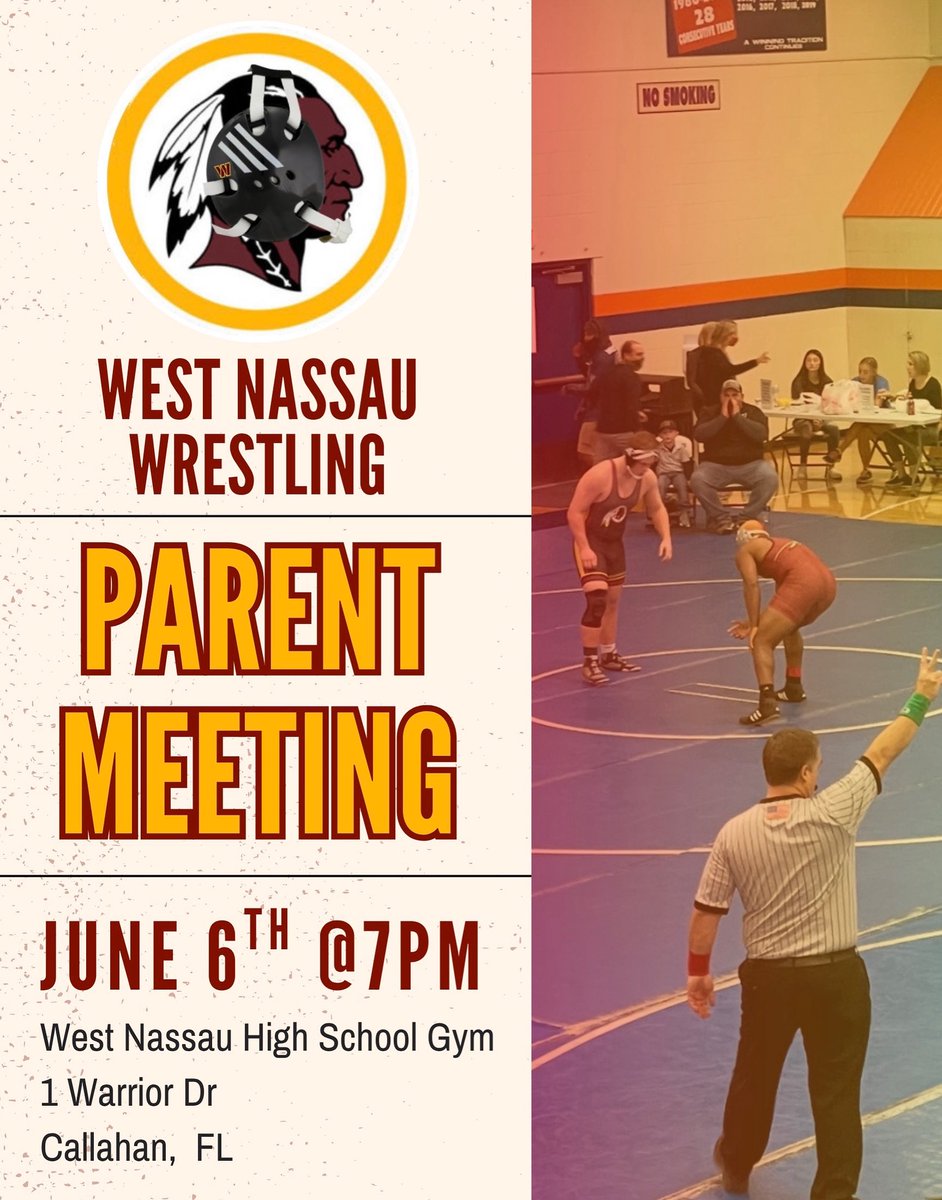 🚨Warrior Wrestling Family🚨

We will be having a mandatory Parent Meeting in the WNHS Gymnasium on Friday, June 6th at 7pm. We’re going to be sharing some very important information concerning our Summer conditioning schedule.

Can’t wait to meet you all there!

-Coach Rowell