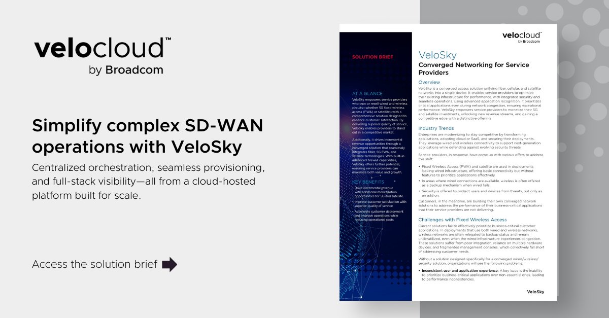 VeloSky simplifies converged access with centralized  orchestration, zero-touch provisioning, and real-time visibility at scale.
 
Explore how service providers are scaling smarter:   docs.broadcom.com/doc/VC-VeloSky…