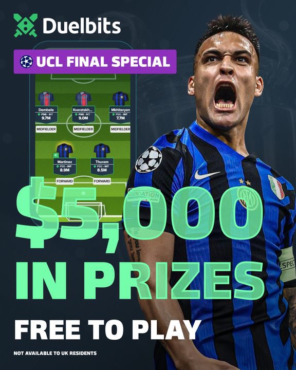 When Dembele scores and you forgot to pick him 🤡

Don’t be that guy.

Build your squad from PSG vs Inter in <a href="/Duelbits/">Duelbits</a> FREE $5,000 Fantasy Game.

- 💸 246 prizes
- 😮 1st gets $1,000
- 📅 Deadline = kick-off

🎮 Play now → [duelbits.com/en/promotions/…]