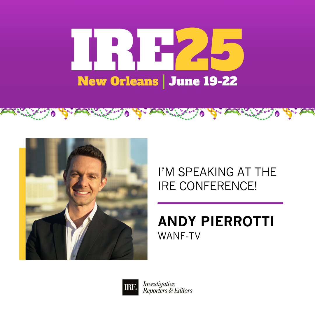 Andy Pierrotti (@andypierrotti) on Twitter photo Looking forward to seeing everyone at <a href="/IRE_NICAR/">Investigative Reporters & Editors</a>'s 50th anniversary conference in the Big Easy! Looking forward to seeing everyone at <a href="/IRE_NICAR/">Investigative Reporters & Editors</a>'s 50th anniversary conference in the Big Easy!