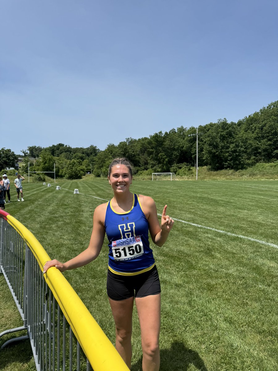 FHVikings's tweet photo. You are looking at Howell’s newest STATE CHAMPION! Congrats to Adelle Metz on winning the State Championship in the javelin! https://t.co/pNfZzJdqdy