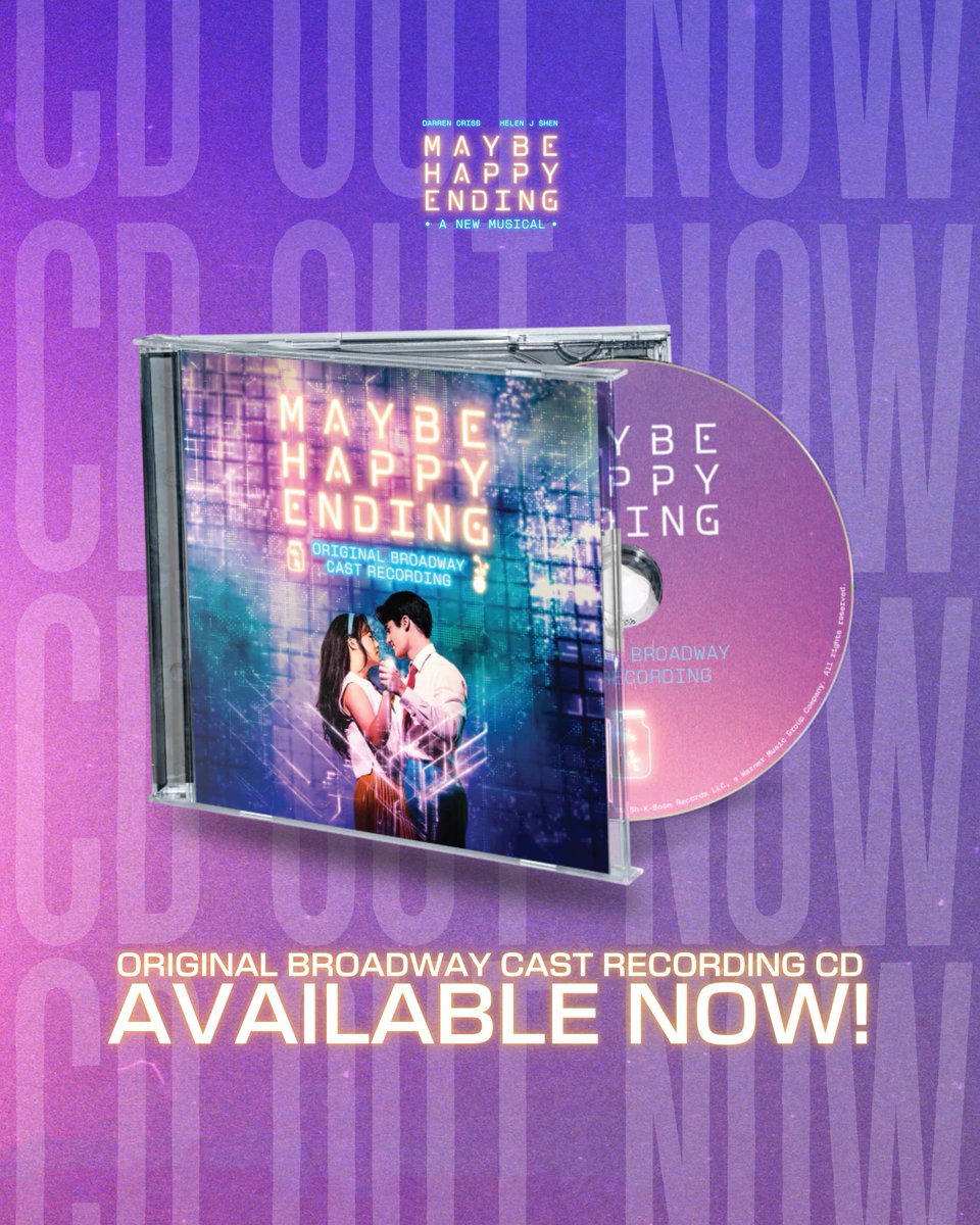 Listen to the MHE Cast Recording from the comfort of your own four walls 💜💿 CD OUT NOW!!

#maybehappyending #darrencriss #helenjshen #OBCR #CD #broadway #musicaltheatre