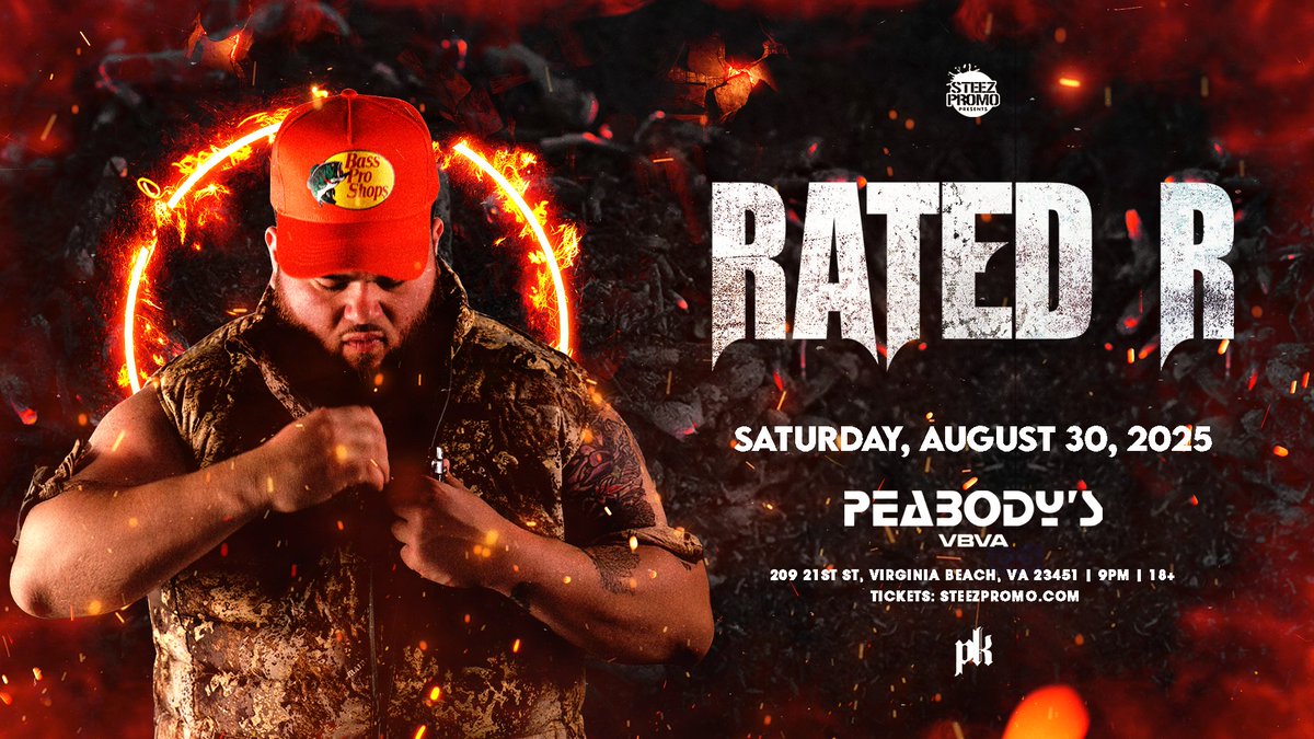 Steez Promo (@steezpromo) on Twitter photo 🔥JUST ANNOUNCED🔥 BIG FLORIDA in the 757!! 🐊 RATED R has a summer headline at <a href="/peabodysvb/">Peabody's Nightclub</a> on Saturday, August 30th! 🏖️🤠
More support is on the way!
On sale Monday, 6/2 at 1pm➡️ hive.co/l/ratedrdc25 🔥JUST ANNOUNCED🔥 BIG FLORIDA in the 757!! 🐊 RATED R has a summer headline at <a href="/peabodysvb/">Peabody's Nightclub</a> on Saturday, August 30th! 🏖️🤠
More support is on the way!
On sale Monday, 6/2 at 1pm➡️ hive.co/l/ratedrdc25