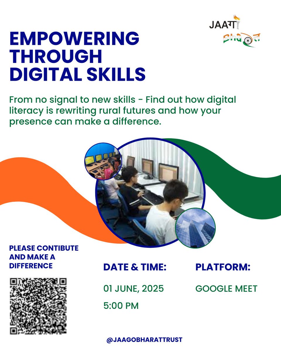 📶 From no signal to digital skills!

Join us on June 1st at 5 PM to discover how digital literacy is reshaping rural India. Be part of a movement that’s building brighter, tech-enabled futures. 💻
meet.google.com/qwy-auce-jsa
#DigitalIndia #jaagobharat