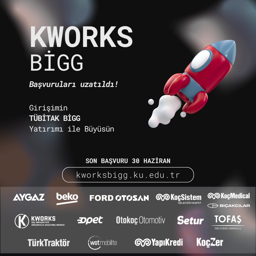 KWORKS BİGG başvuruları uzatıldı! TÜBİTAK yatırımını KWORKS ve sektöründe lider 13 Koç Topluluğu şirketinin desteğiyle elde etmek için hemen başvurunuzu yapın. 🚀

📌 Son başvuru tarihi 30 Haziran 2025
kworksbigg.ku.edu.tr

#tubitak  #gençgirişimciler #kadıngirişimciler