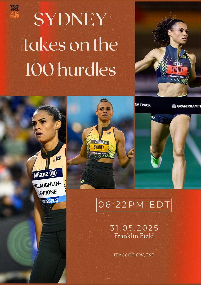 sydmclaughlinle's tweet image. Sydney McLaughlin-Levrone will tomorrow take on the best 100 hurdlers on the planet at the Philadelphia Grand Slam.

The race will be LIVE on Peacock and CW in the US and various broadcasters around the world. 6:22 PM EDT

Link below for full broadcast details