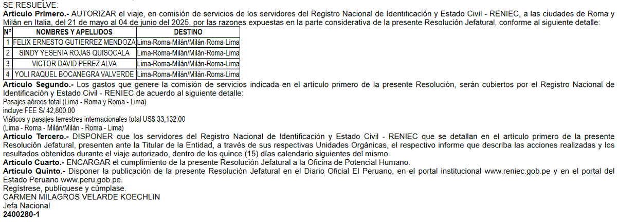 SE FUERON A BUSCAR LA FOTO CON EL PAPA

<a href="/ReniecPeru/">RENIEC PERÚ</a>, el viaje al  #Vaticano  de  estos cuatro funcionarios por once días nos costó a todos.

-  4 pasajes x 42 mil 800 soles (Pasajes Lima - Roma)
-  Viáticos y pasajes terrestres internacionales x 33 mil 132 dólares (119 mil 937
