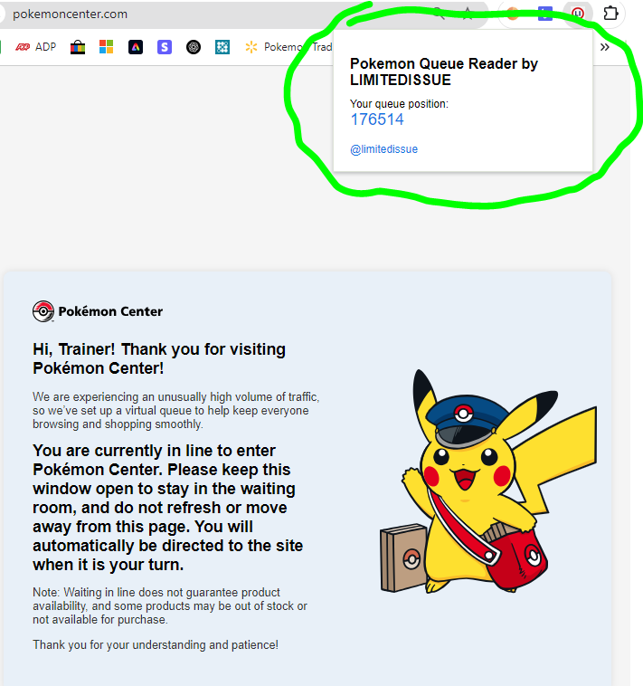 limited_issue's tweet photo. Just made a Chrome extension with ChatGPT that shows your pokemoncenter queue position in one click!

✅ Download ZIP Here https://t.co/CQnuWMfVGH
✅ Unzip &amp; load in chrome://extensions/ (Enable Dev Mode)
✅ Pin &amp; click it while in queue
That’s it. Instant queue tracking 🙌 https://t.co/sP3GIqTqls