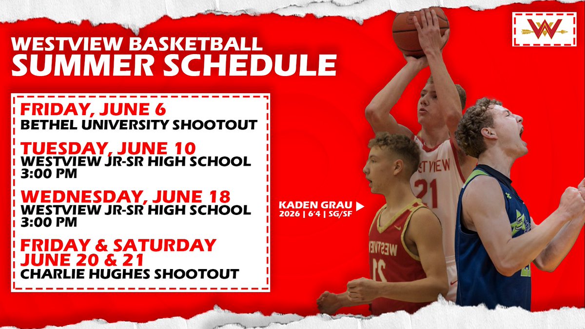 Kaden Grau (@kaden_grau) on Twitter photo Check out my June schedule with <a href="/WestviewHoops/">Westview Boys Basketball</a>. Excited to get after it this summer with my teammates!
<a href="/FiveStar_BB/">Five Star Basketball</a> Check out my June schedule with <a href="/WestviewHoops/">Westview Boys Basketball</a>. Excited to get after it this summer with my teammates!
<a href="/FiveStar_BB/">Five Star Basketball</a>