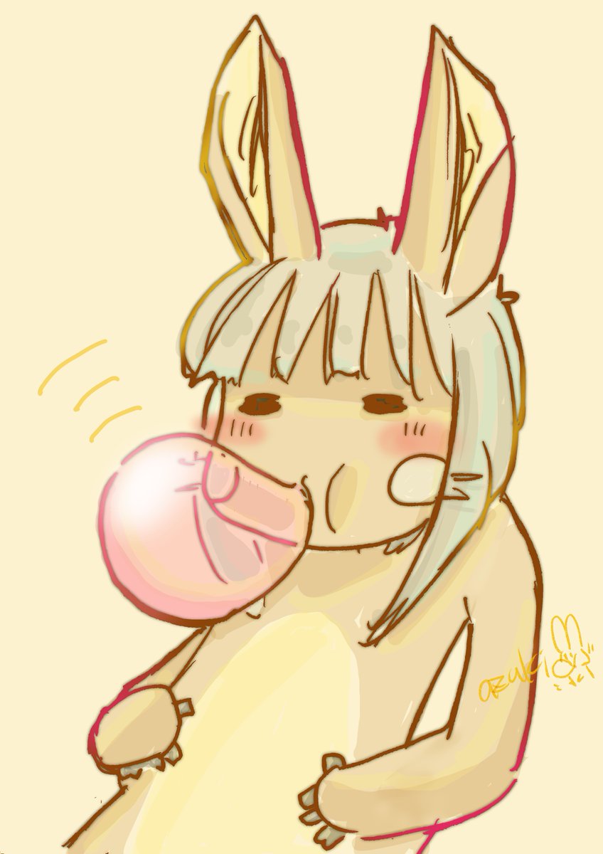 ナナチ(メイドインアビス) 「チューインガム (3秒後に破裂して毛がベタベタになる) #メイドインアビス」|うらべあづきのイラスト