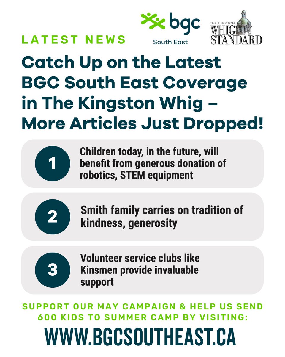 May is coming to a close, and we need your support more than ever to reach our goal of sending 600 kids to summer camp for free! 🌞

➡️ Donate now at bgcsoutheast.ca

#SendAKidToCamp #BGCSouthEast #KingstonOntario #maycampaign #ygk