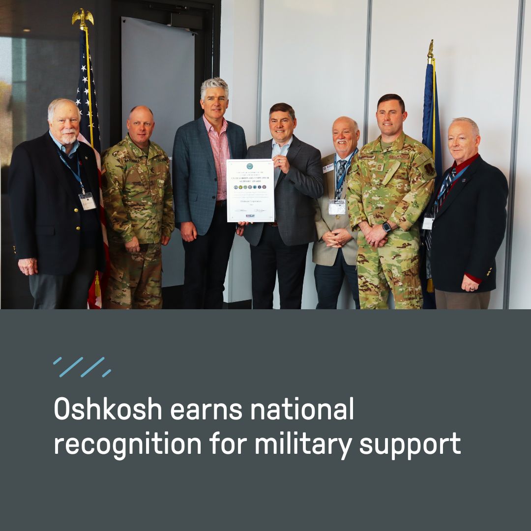 Oshkosh Corporation earns national recognition for military support. Read more: bit.ly/3HgObUy  #OSK #OneOSK