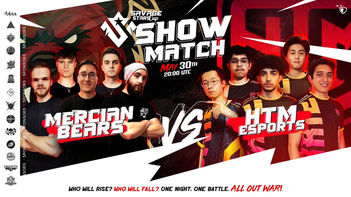 Savage Stars Cup (@savagestarscup) on Twitter photo ππ₯ THE WORLD WILL BE WATCHING! π₯π
Tonight, the stars collide in a cosmic clash of power! π₯
<a href="/HTMEsports/">HTM ESPORTS</a> π <a href="/quantums_bears/">Mercian Bears</a>
ποΈ 30th May | π 20:00 UTC
π£ One Showmatch. Infinite Hype.
π₯ LIVE across the globe β in every language of war!
π¬π§ Willey Gaming: ππ₯ THE WORLD WILL BE WATCHING! π₯π
Tonight, the stars collide in a cosmic clash of power! π₯
<a href="/HTMEsports/">HTM ESPORTS</a> π <a href="/quantums_bears/">Mercian Bears</a>
ποΈ 30th May | π 20:00 UTC
π£ One Showmatch. Infinite Hype.
π₯ LIVE across the globe β in every language of war!
π¬π§ Willey Gaming: